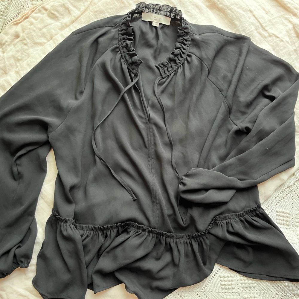 Loft sheer black peplum top size large